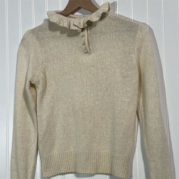 Vintage Andrew St John Silk Angora Blend Ruffle Collar Pearl Button Sweater L - Picture 2 of 8
